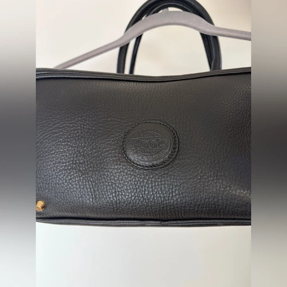 Roots Black Pebbled Leather Satchel with Brass/Gold Hardware - Picture 6 of 15